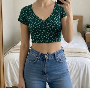 Floral Green Crop Top romwe S
